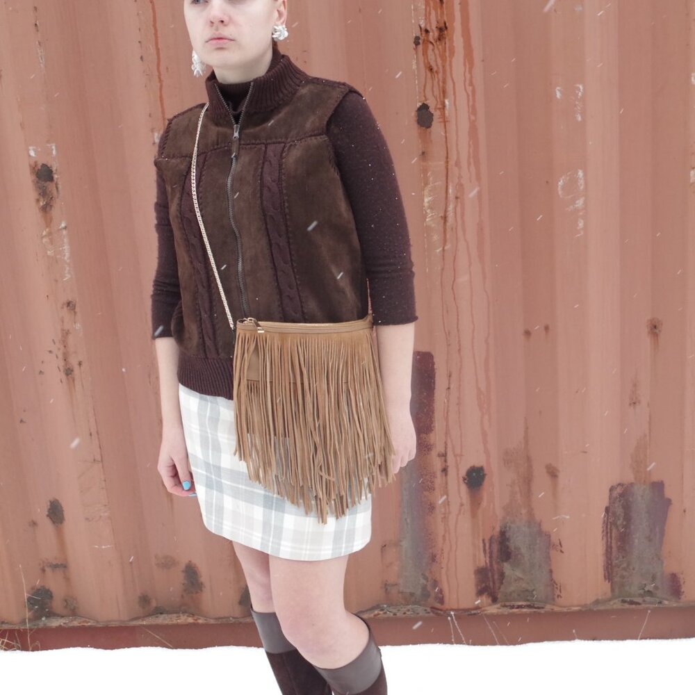 Brown Fringe Vegan Purse By H & M